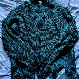 Distressed hunter-green knitted sweater